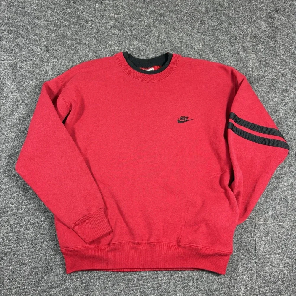 Vintage 80s 90s Nike Men Crewneck Sweater‎ Large Embroidered Pockets Made In USA